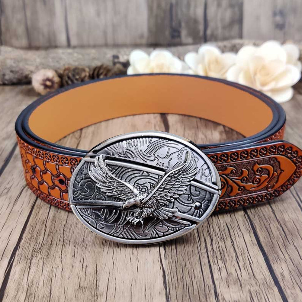 Embossed Country Utility Belt with Cool Oval Belt Buckle