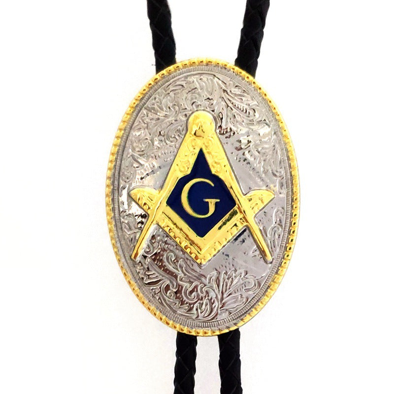 Gold and Silver Masonic Bolo Tie Freemason Square and Compass Western Necklace
