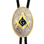 Gold and Silver Masonic Bolo Tie Freemason Square and Compass Western Necklace