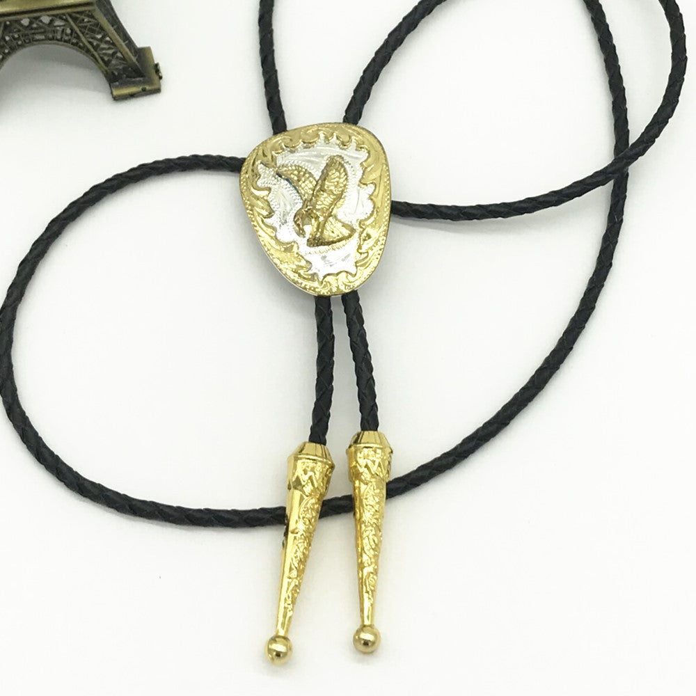 Gold and Silver Bolo Tie Western Patriotic Cowboy Necklace