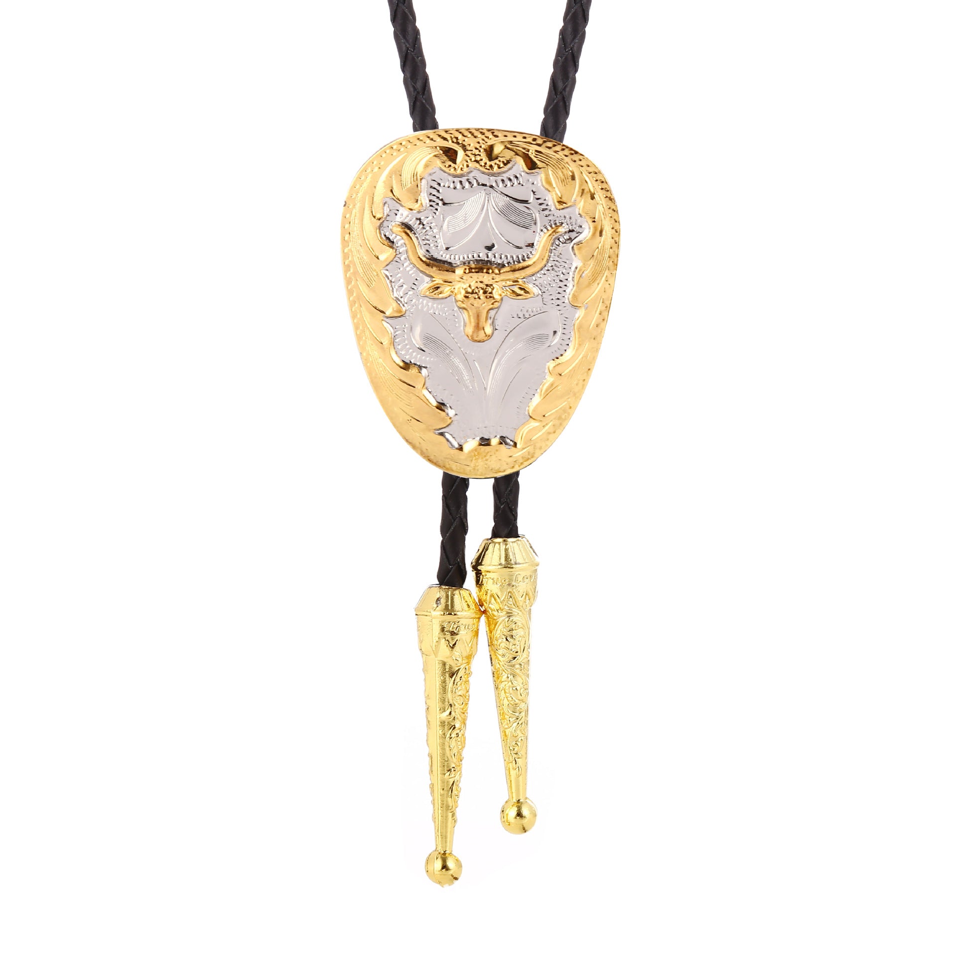 Gold and Silver Bolo Tie Western Patriotic Cowboy Necklace