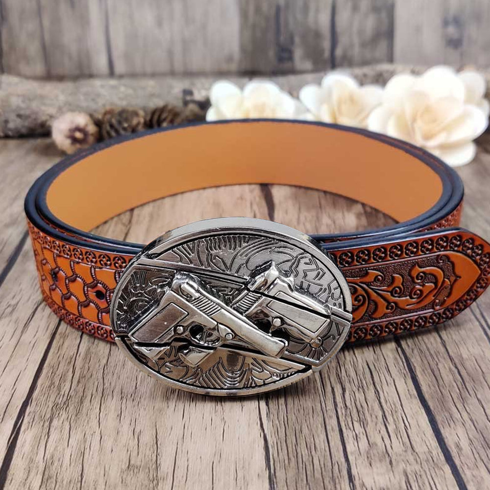 Embossed Country Utility Belt with Cool Oval Belt Buckle