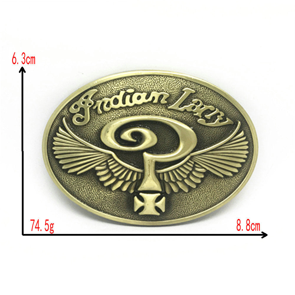 Indian Larry Oval Belt Buckle Winged Cross Biker