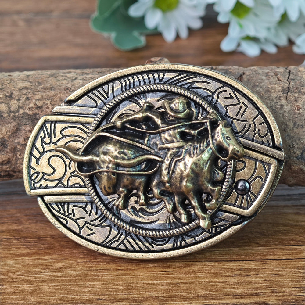 Antique Brass Rodeo Cowboy Western Belt Buckle