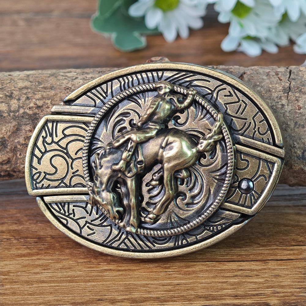 Antique Brass Rodeo Cowboy Western Belt Buckle