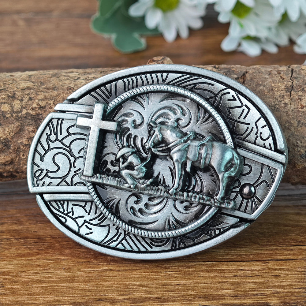 Antique Silver Western Cowboy Belt Buckle
