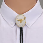 Silver and Gold Longhorn Bull Bolo Tie Western Cowboy Statement Necklace