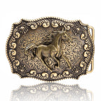 Antique Brass Western Belt Buckle Running Horse and Praying Cowboy Cross