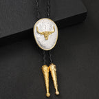 Silver and Gold Longhorn Bull Bolo Tie Western Cowboy Statement Necklace