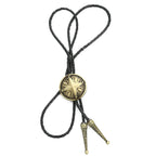 Vintage Brass Compass Star Bolo Tie Western Braided Leather Necklace