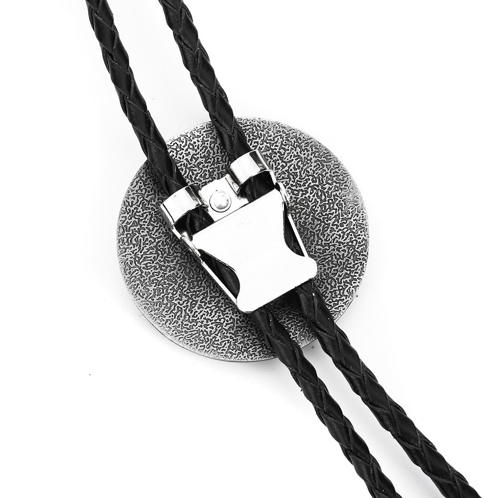 Vintage Brass Compass Star Bolo Tie Western Braided Leather Necklace