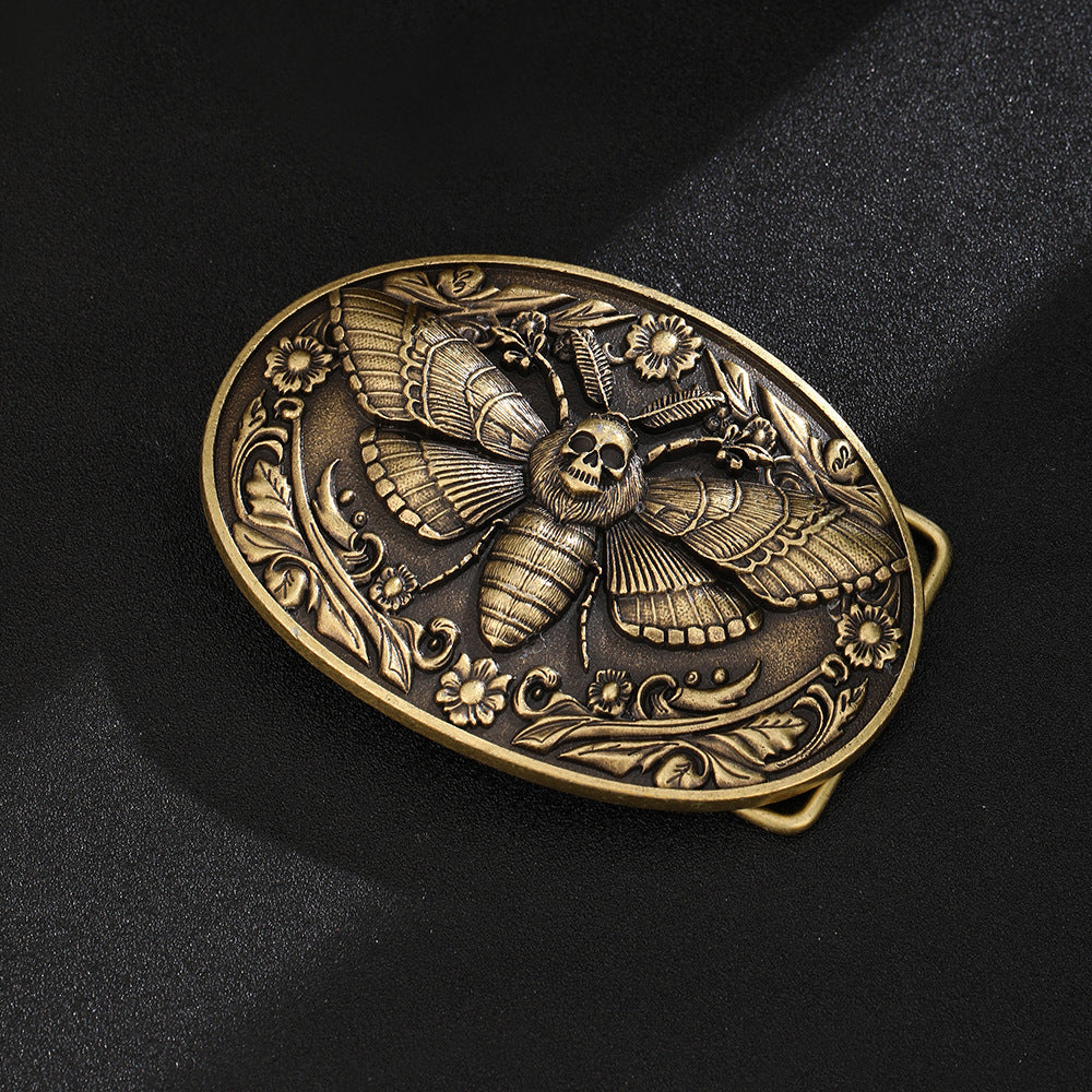 Death Moth Skull Belt Buckle Gothic Floral Western Biker