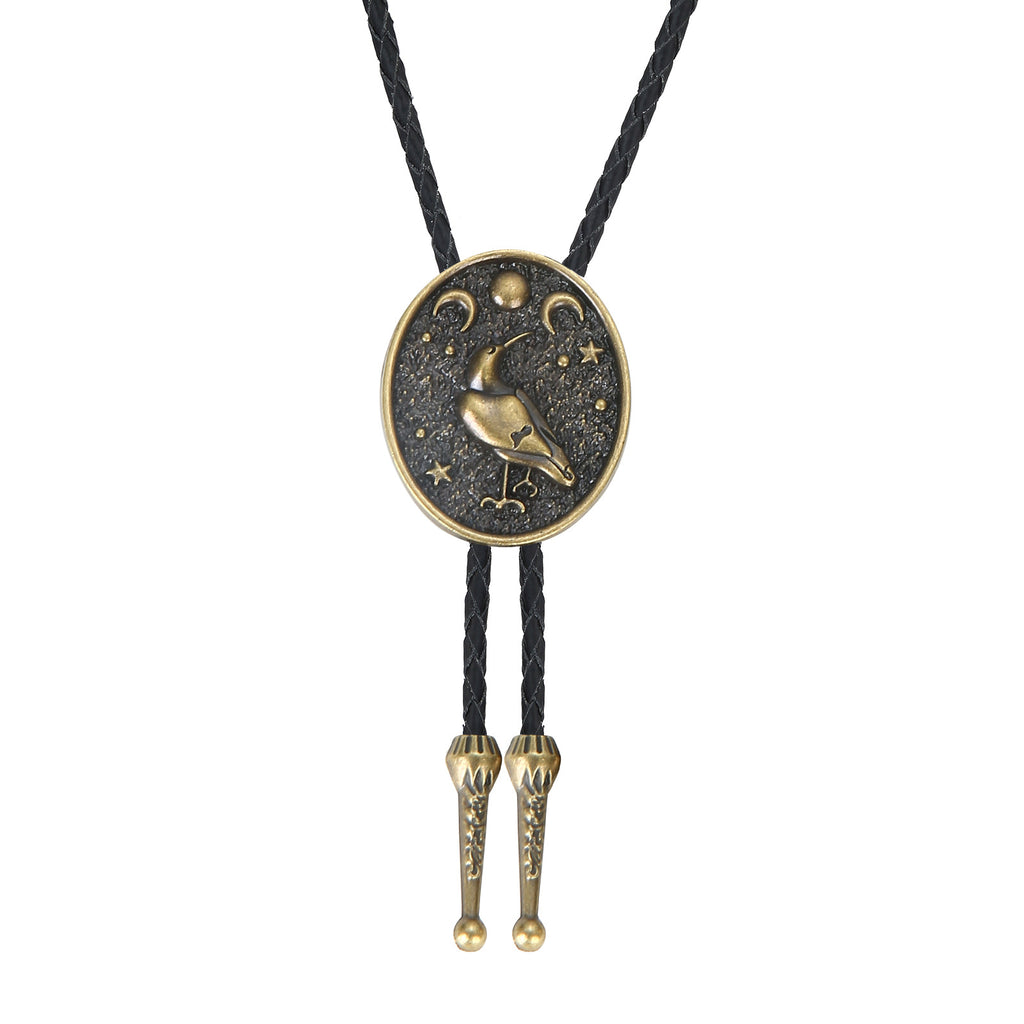 Celestial Bird Bolo Tie Western Boho Moon and Stars Necklace