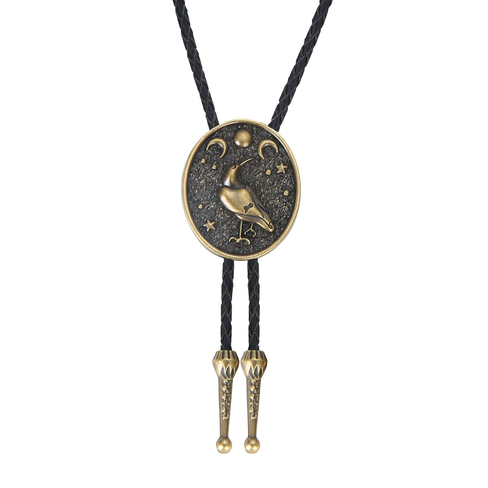 Celestial Bird Bolo Tie Western Boho Moon and Stars Necklace