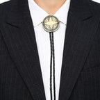 Vintage Brass Compass Star Bolo Tie Western Braided Leather Necklace