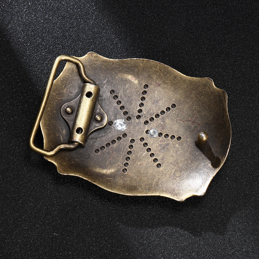 Antique Brass Western Belt Buckle Running Horse and Praying Cowboy Cross