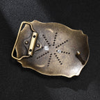 Antique Brass Western Belt Buckle Running Horse and Praying Cowboy Cross
