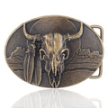 Antique Brass Buffalo Skull Belt Buckle Native American Feather
