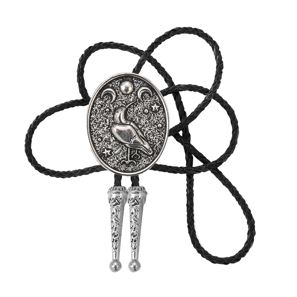 Celestial Bird Bolo Tie Western Boho Moon and Stars Necklace