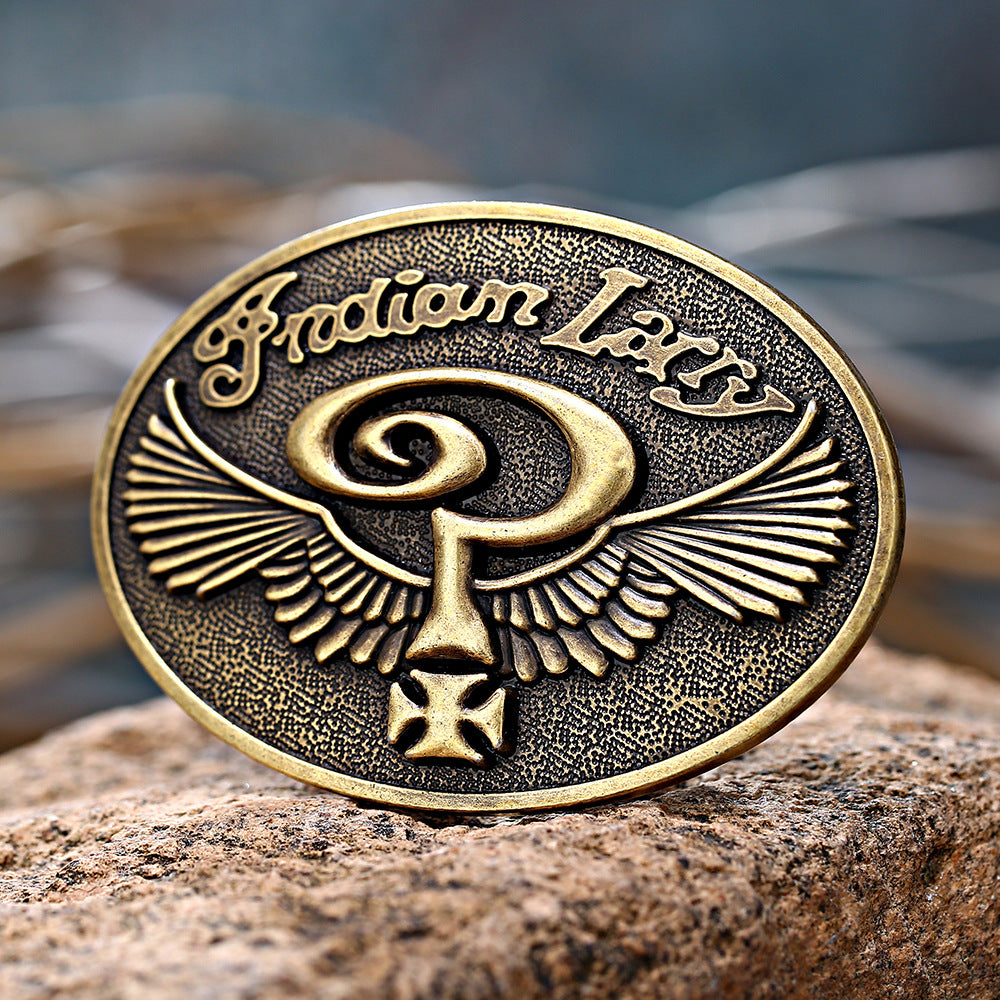 Indian Larry Oval Belt Buckle Winged Cross Biker