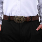 Antique Brass Western Belt Buckle Running Horse and Praying Cowboy Cross