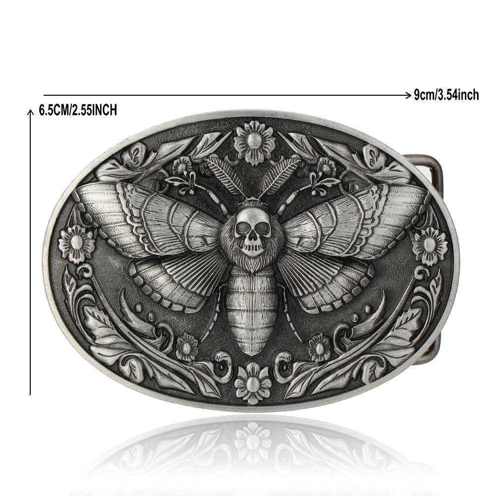 Death Moth Skull Belt Buckle Gothic Floral Western Biker