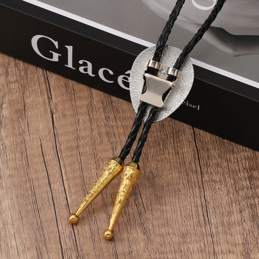 Silver and Gold Longhorn Bull Bolo Tie Western Cowboy Statement Necklace