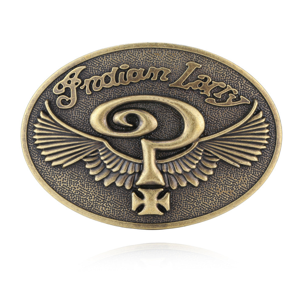 Indian Larry Oval Belt Buckle Winged Cross Biker