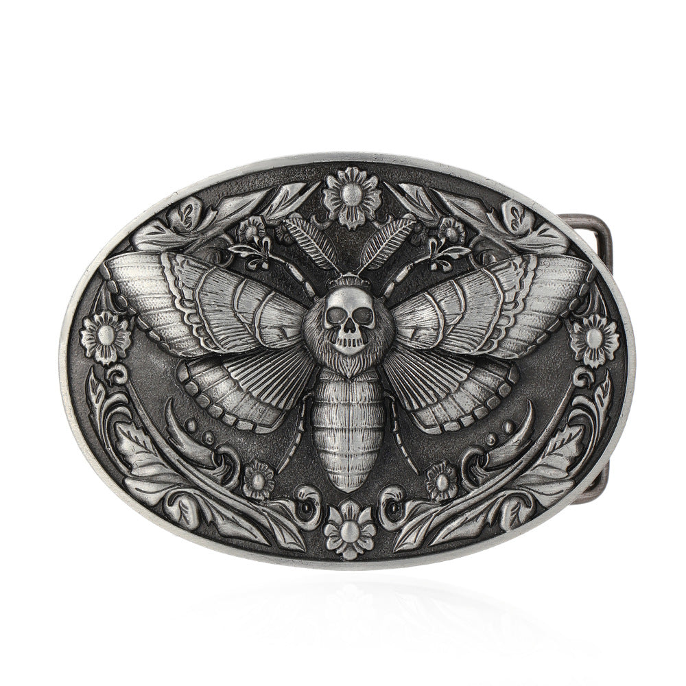 Death Moth Skull Belt Buckle Gothic Floral Western Biker
