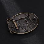 Antique Brass Buffalo Skull Belt Buckle Native American Feather
