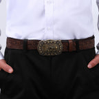 Antique Brass Western Belt Buckle Running Horse and Praying Cowboy Cross
