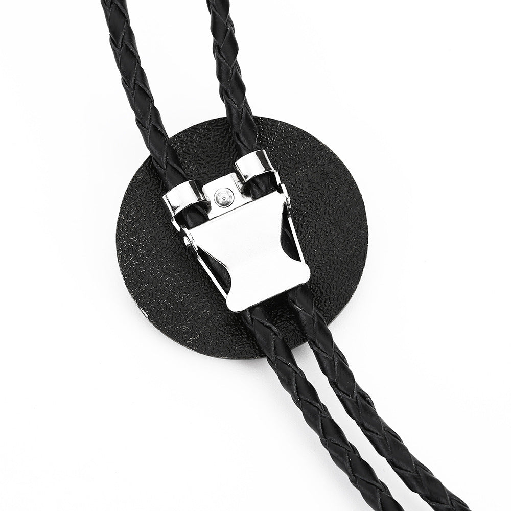 Vintage Brass Compass Star Bolo Tie Western Braided Leather Necklace