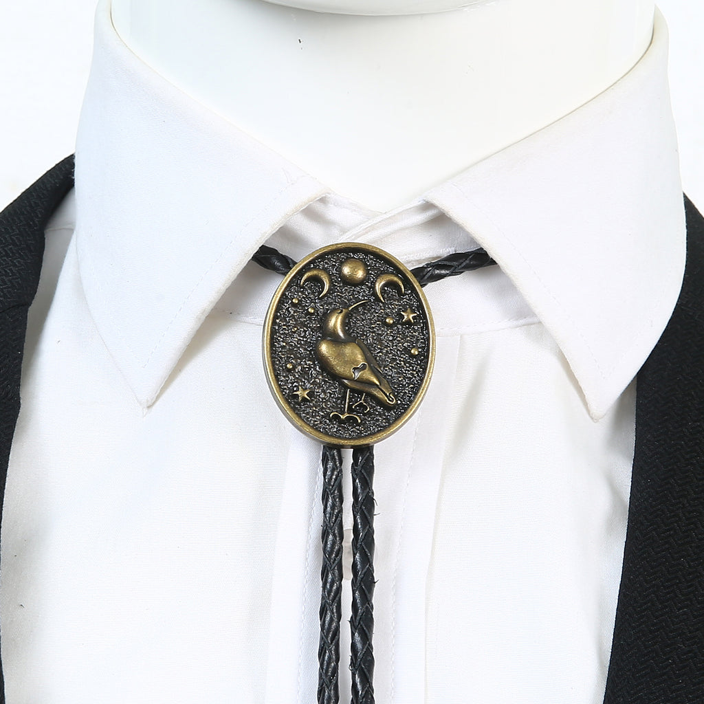 Celestial Bird Bolo Tie Western Boho Moon and Stars Necklace
