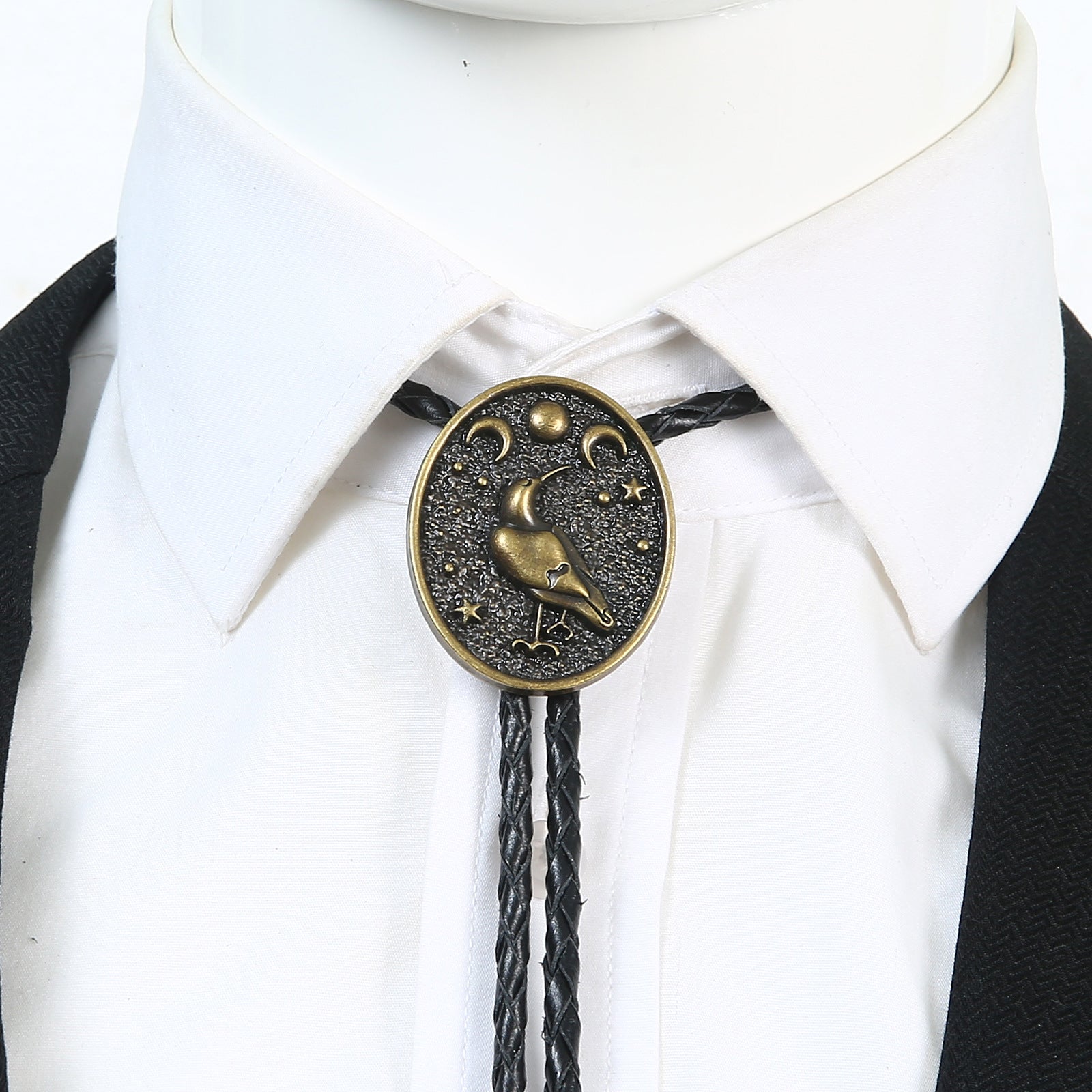 Celestial Bird Bolo Tie Western Boho Moon and Stars Necklace