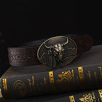 Antique Brass Buffalo Skull Belt Buckle Native American Feather