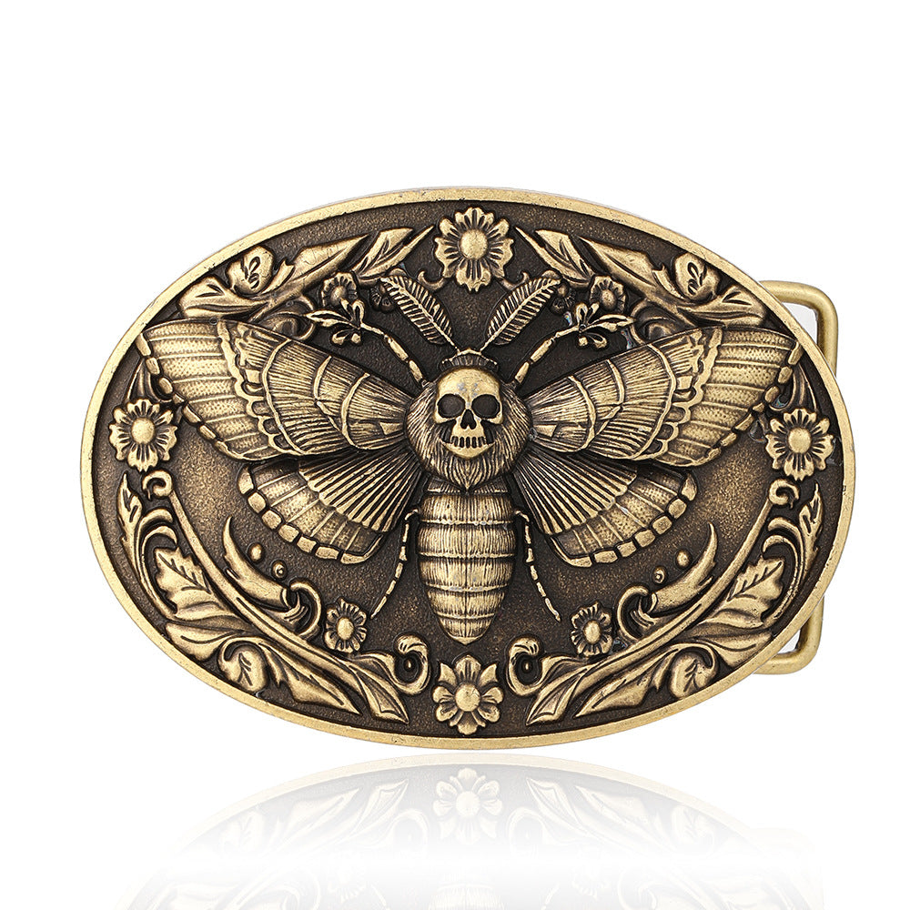 Death Moth Skull Belt Buckle Gothic Floral Western Biker