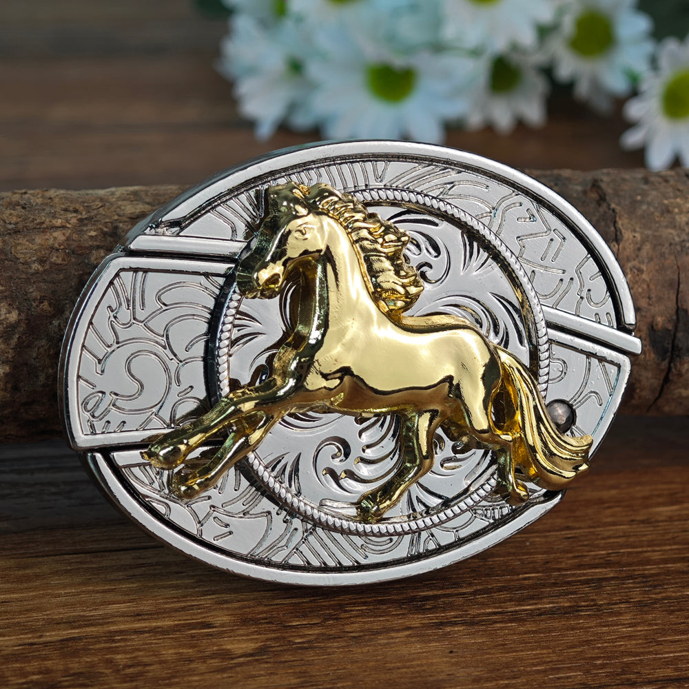 White & Gold Cowboy Rodeo Belt Buckle