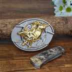 White & Gold Cowboy Rodeo Belt Buckle