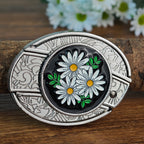 Western Belt Buckle Floral Sacred Heart White