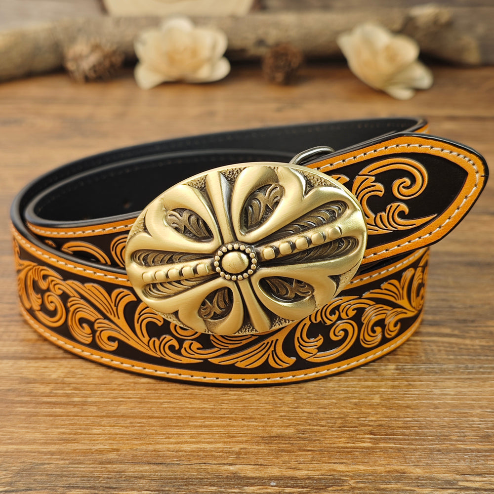 Western Leather Belt Peanut Necklace and Sunflower Ring Set