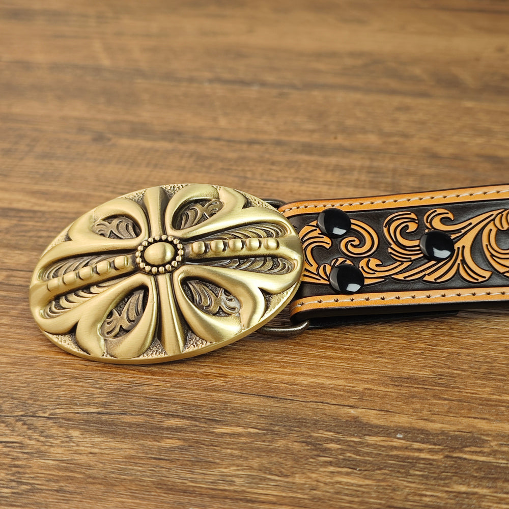 Western Leather Belt Peanut Necklace and Sunflower Ring Set
