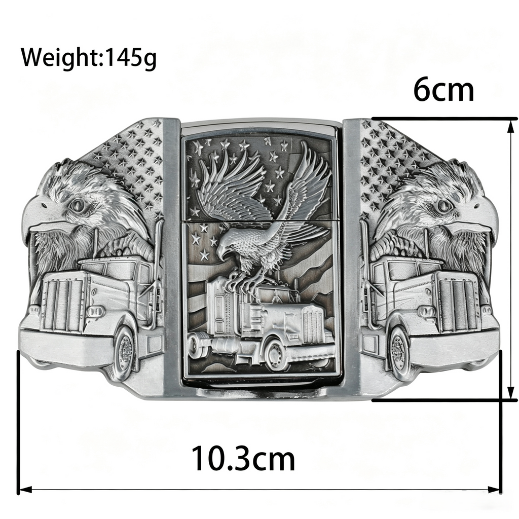 Eagle Trucker Belt Buckle with Lighter American Flag Bald