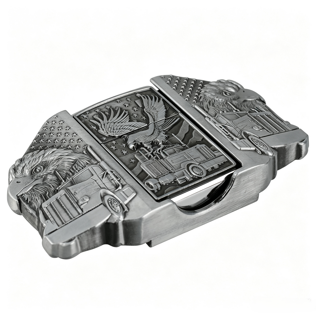 Eagle Trucker Belt Buckle with Lighter American Flag Bald