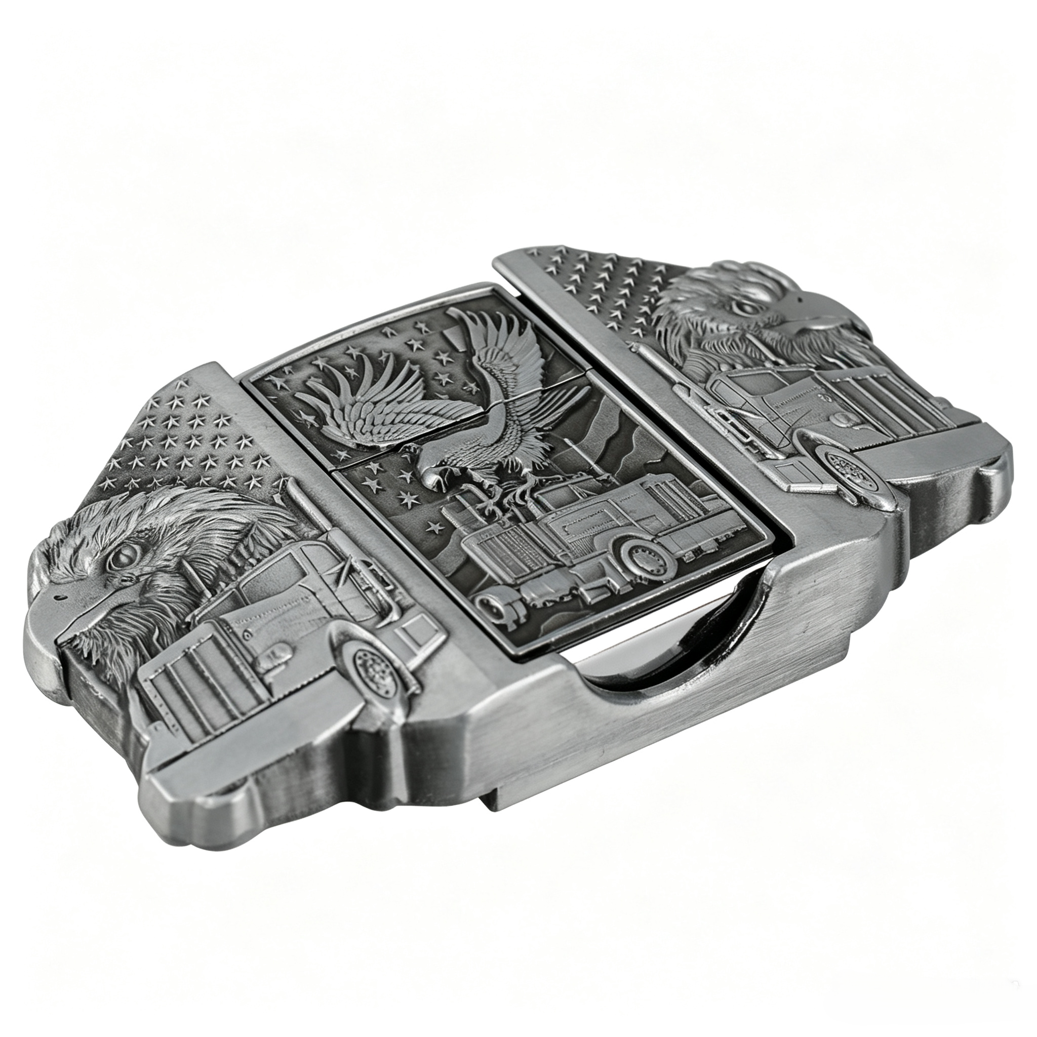 Eagle Trucker Belt Buckle with Lighter American Flag Bald