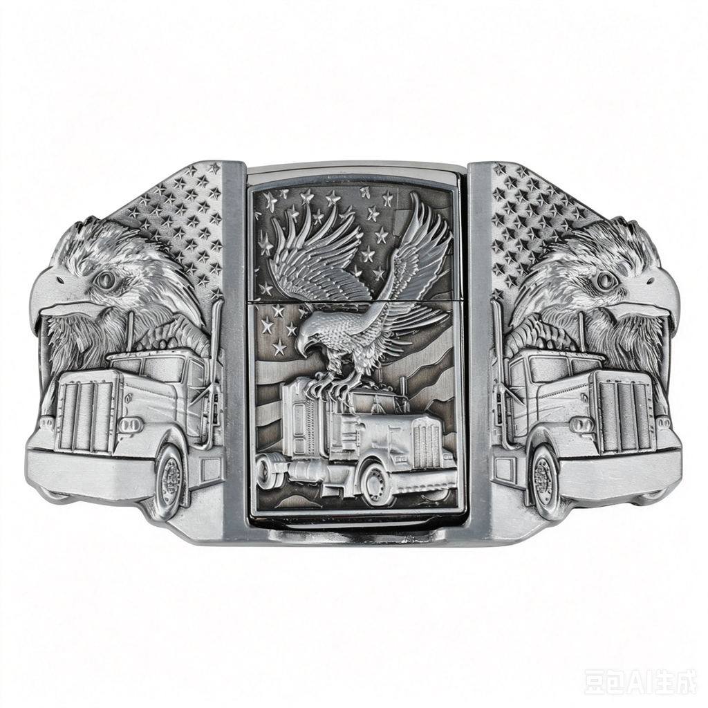 Eagle Trucker Belt Buckle with Lighter American Flag Bald