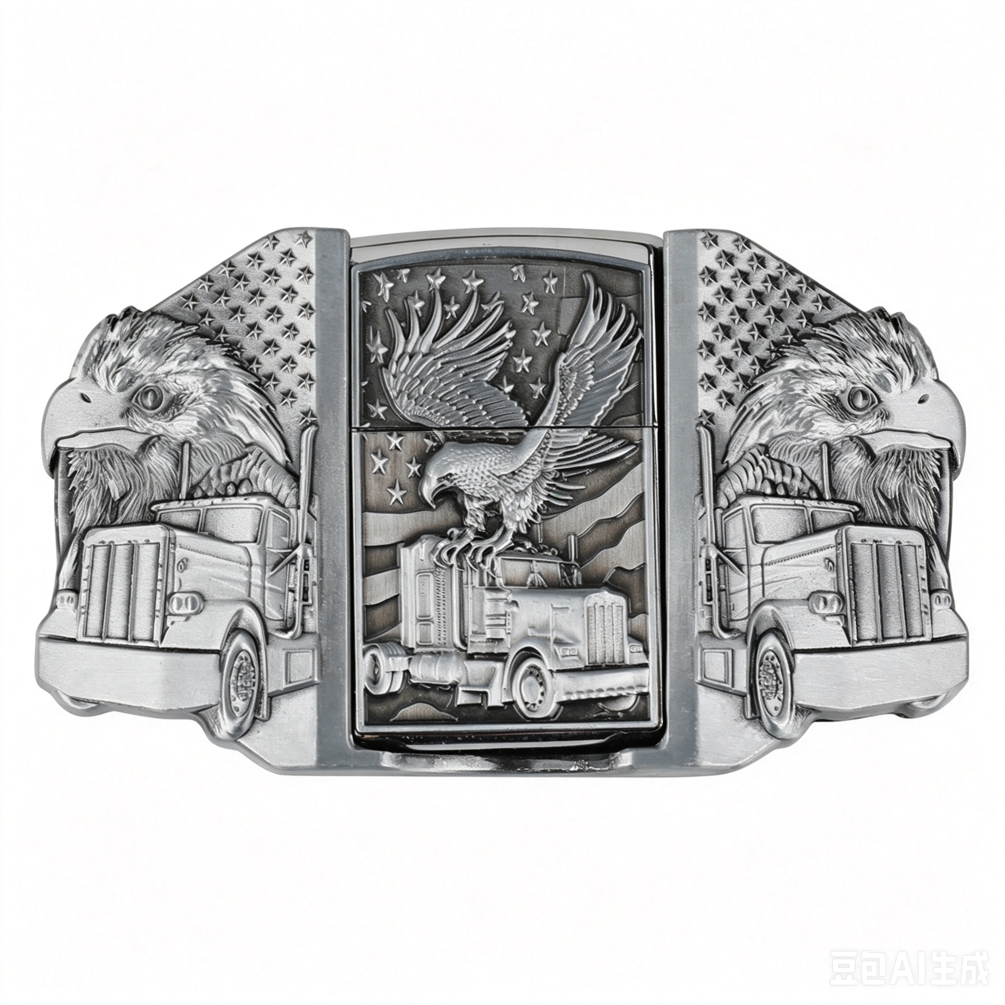 Eagle Trucker Belt Buckle with Lighter American Flag Bald