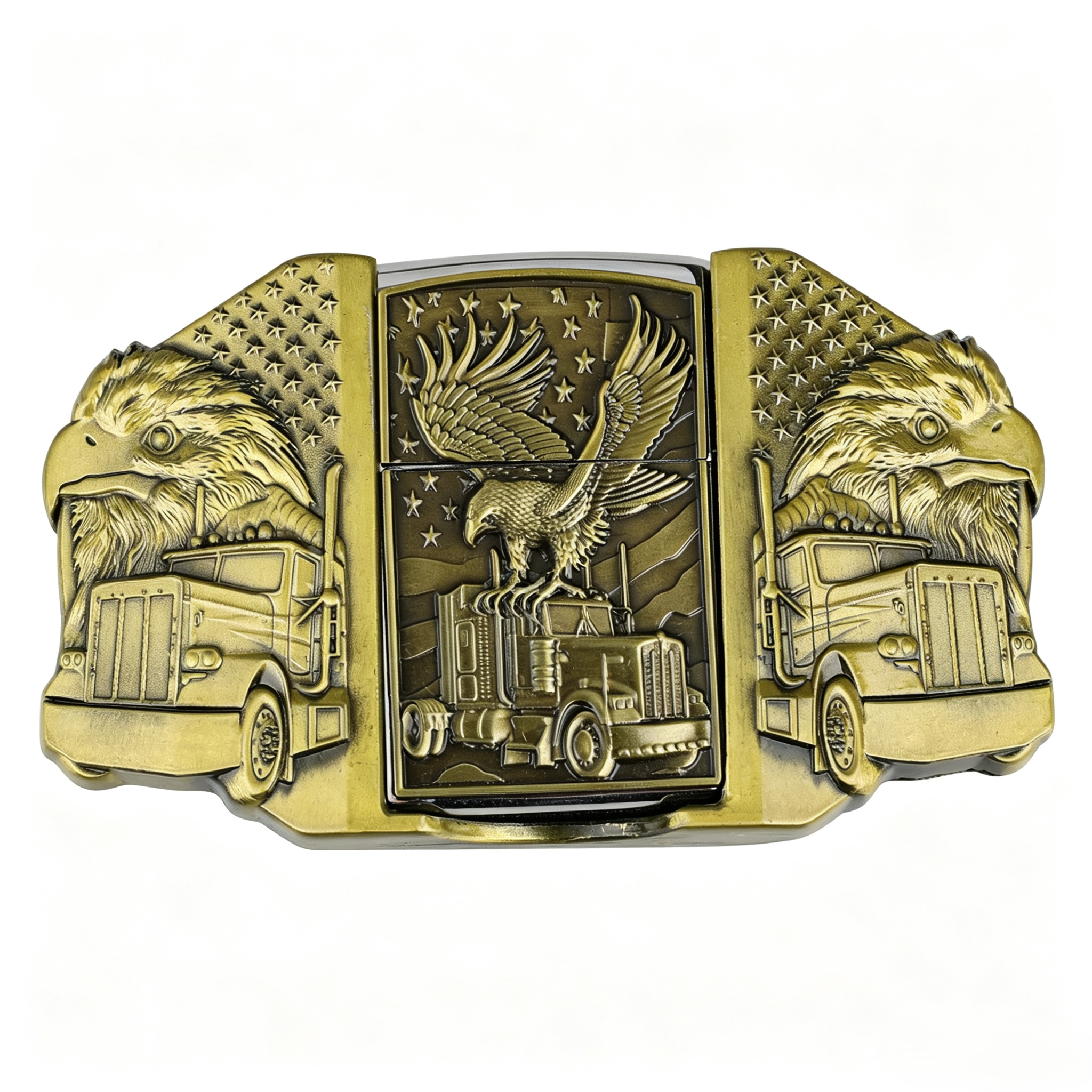 Eagle Trucker Belt Buckle with Lighter American Flag Bald