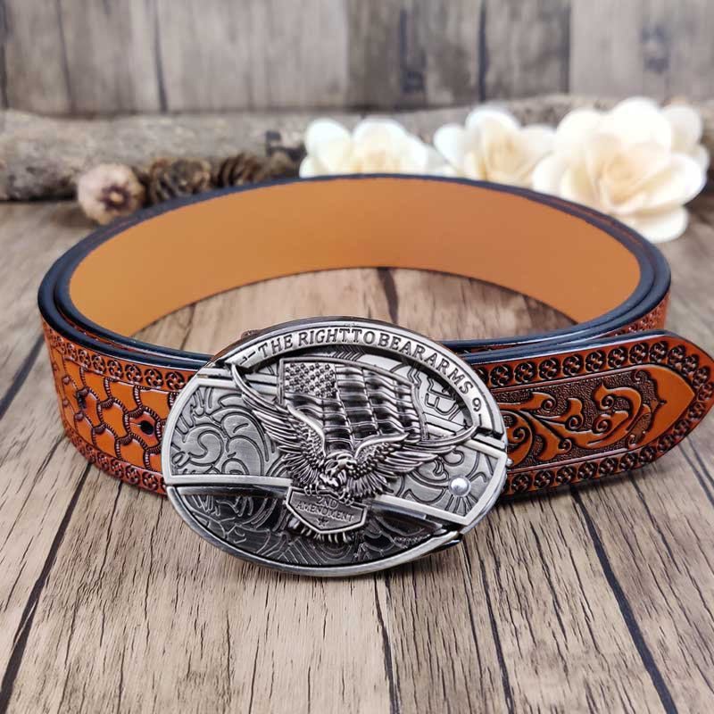 Embossed Country Utility Belt with Cool Oval Belt Buckle