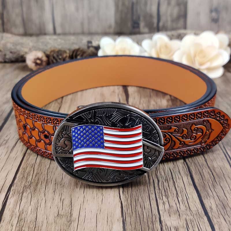 Embossed Country Utility Belt with Cool Oval Belt Buckle