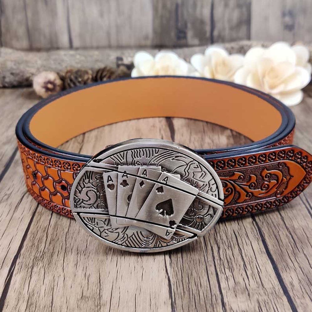 Embossed Country Utility Belt with Cool Oval Belt Buckle